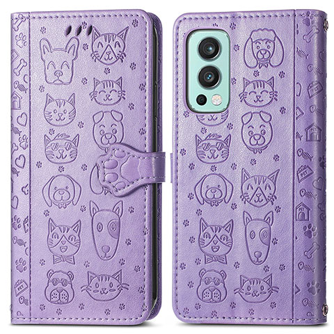 Coque Portefeuille Motif Fantaisie Livre Cuir Etui Clapet S03D pour OnePlus Nord 2 5G Violet