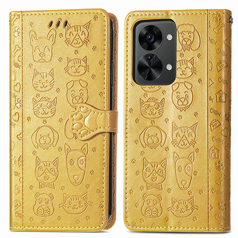 Coque Portefeuille Motif Fantaisie Livre Cuir Etui Clapet S03D pour OnePlus Nord 2T 5G Jaune