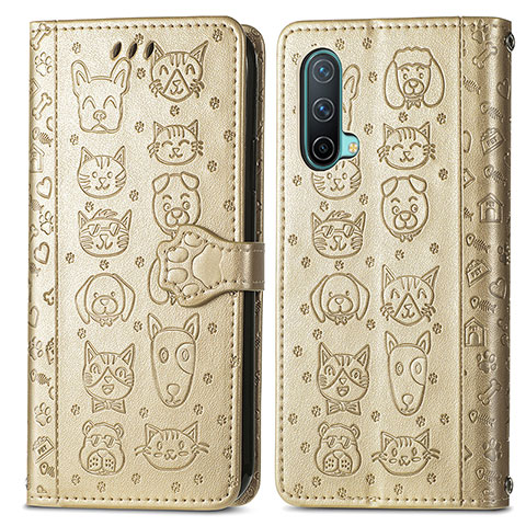 Coque Portefeuille Motif Fantaisie Livre Cuir Etui Clapet S03D pour OnePlus Nord CE 5G Or