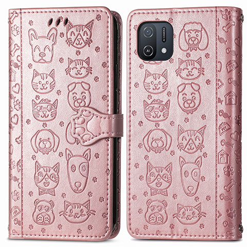 Coque Portefeuille Motif Fantaisie Livre Cuir Etui Clapet S03D pour Oppo A16K Or Rose