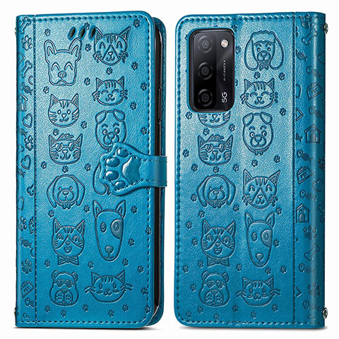 Coque Portefeuille Motif Fantaisie Livre Cuir Etui Clapet S03D pour Oppo A53s 5G Bleu