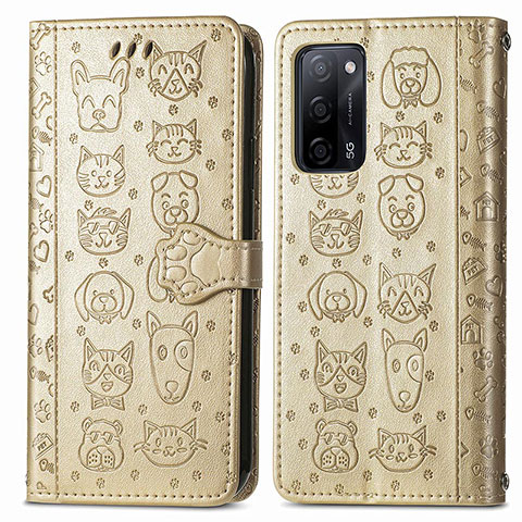 Coque Portefeuille Motif Fantaisie Livre Cuir Etui Clapet S03D pour Oppo A53s 5G Or