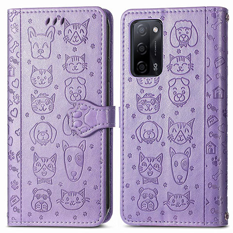 Coque Portefeuille Motif Fantaisie Livre Cuir Etui Clapet S03D pour Oppo A53s 5G Violet