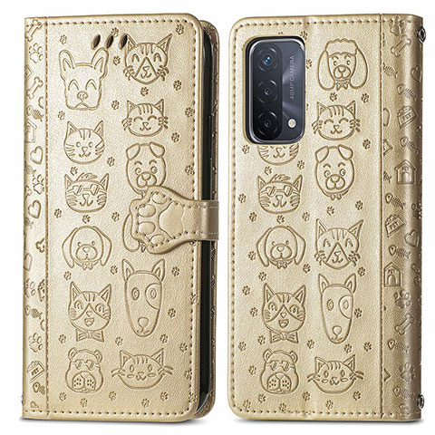 Coque Portefeuille Motif Fantaisie Livre Cuir Etui Clapet S03D pour Oppo A54 5G Or