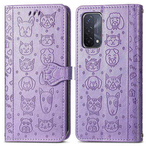 Coque Portefeuille Motif Fantaisie Livre Cuir Etui Clapet S03D pour Oppo A54 5G Violet