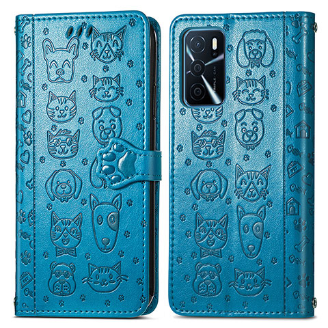 Coque Portefeuille Motif Fantaisie Livre Cuir Etui Clapet S03D pour Oppo A54s Bleu