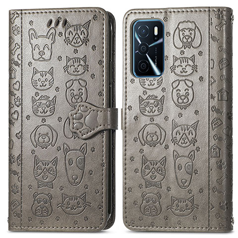 Coque Portefeuille Motif Fantaisie Livre Cuir Etui Clapet S03D pour Oppo A54s Gris