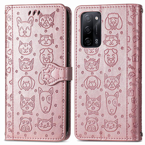 Coque Portefeuille Motif Fantaisie Livre Cuir Etui Clapet S03D pour Oppo A55 5G Or Rose