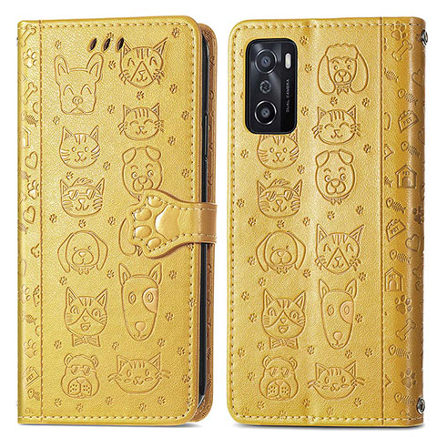 Coque Portefeuille Motif Fantaisie Livre Cuir Etui Clapet S03D pour Oppo A55S 5G Jaune