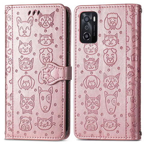 Coque Portefeuille Motif Fantaisie Livre Cuir Etui Clapet S03D pour Oppo A55S 5G Or Rose