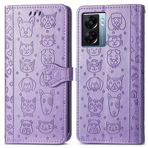 Coque Portefeuille Motif Fantaisie Livre Cuir Etui Clapet S03D pour Oppo A77 5G Violet