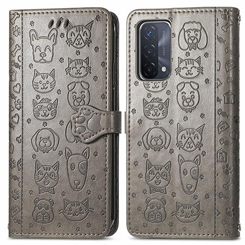 Coque Portefeuille Motif Fantaisie Livre Cuir Etui Clapet S03D pour Oppo A93 5G Gris