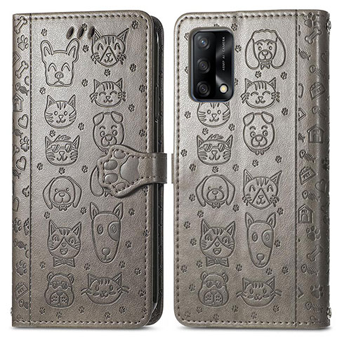 Coque Portefeuille Motif Fantaisie Livre Cuir Etui Clapet S03D pour Oppo A95 4G Gris