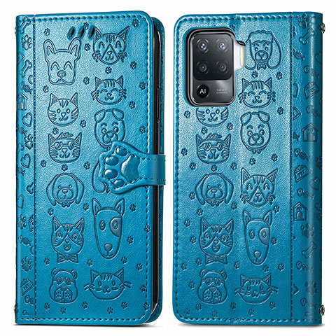 Coque Portefeuille Motif Fantaisie Livre Cuir Etui Clapet S03D pour Oppo F19 Pro Bleu