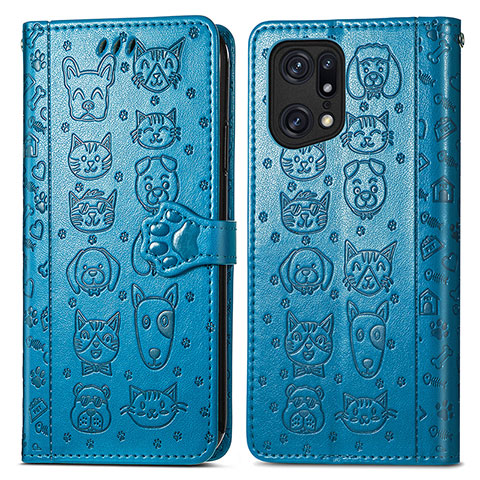 Coque Portefeuille Motif Fantaisie Livre Cuir Etui Clapet S03D pour Oppo Find X5 5G Bleu