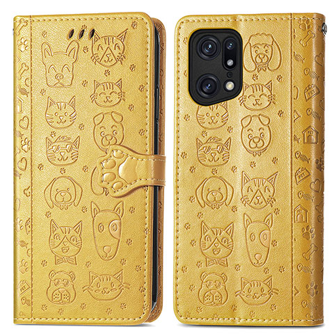 Coque Portefeuille Motif Fantaisie Livre Cuir Etui Clapet S03D pour Oppo Find X5 5G Jaune