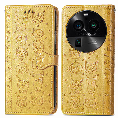 Coque Portefeuille Motif Fantaisie Livre Cuir Etui Clapet S03D pour Oppo Find X6 Pro 5G Jaune