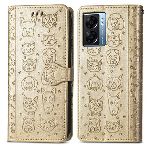 Coque Portefeuille Motif Fantaisie Livre Cuir Etui Clapet S03D pour Oppo K10 5G India Or