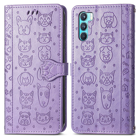 Coque Portefeuille Motif Fantaisie Livre Cuir Etui Clapet S03D pour Oppo K9 Pro 5G Violet