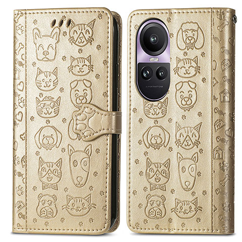 Coque Portefeuille Motif Fantaisie Livre Cuir Etui Clapet S03D pour Oppo Reno10 5G Or