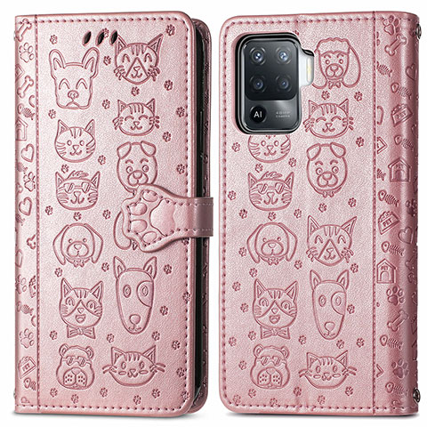 Coque Portefeuille Motif Fantaisie Livre Cuir Etui Clapet S03D pour Oppo Reno5 Lite Or Rose