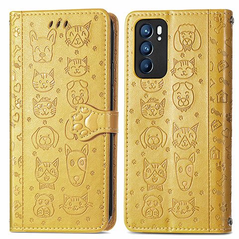 Coque Portefeuille Motif Fantaisie Livre Cuir Etui Clapet S03D pour Oppo Reno6 5G Jaune