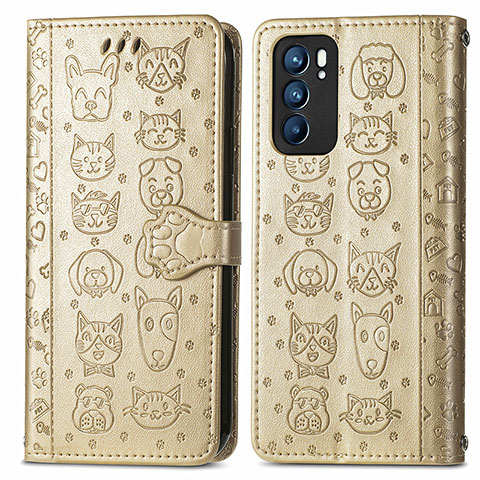 Coque Portefeuille Motif Fantaisie Livre Cuir Etui Clapet S03D pour Oppo Reno6 5G Or