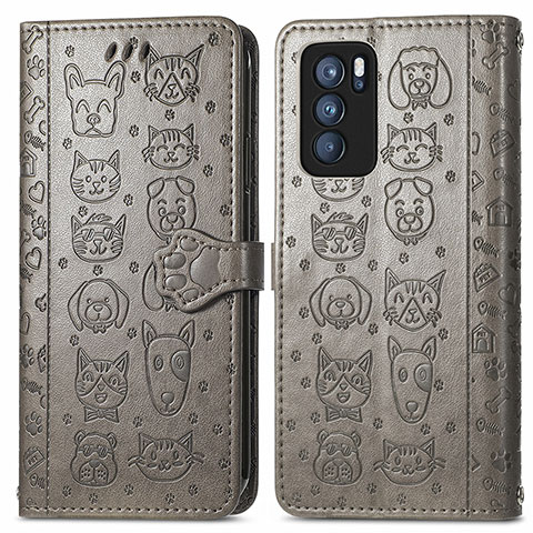 Coque Portefeuille Motif Fantaisie Livre Cuir Etui Clapet S03D pour Oppo Reno6 Pro 5G India Gris