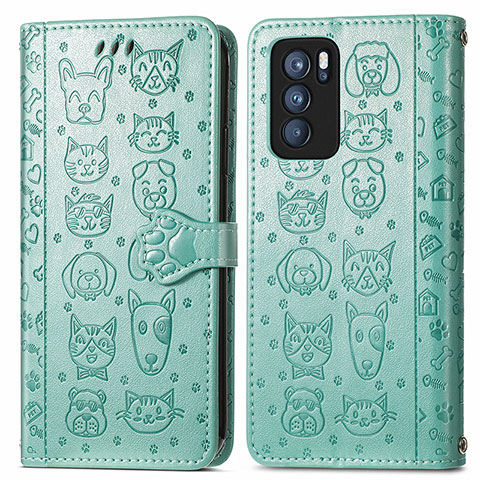 Coque Portefeuille Motif Fantaisie Livre Cuir Etui Clapet S03D pour Oppo Reno6 Pro 5G India Vert