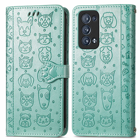 Coque Portefeuille Motif Fantaisie Livre Cuir Etui Clapet S03D pour Oppo Reno6 Pro+ Plus 5G Vert