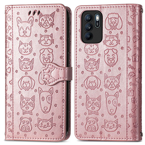 Coque Portefeuille Motif Fantaisie Livre Cuir Etui Clapet S03D pour Oppo Reno6 Z 5G Or Rose