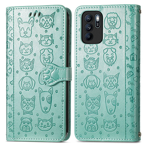 Coque Portefeuille Motif Fantaisie Livre Cuir Etui Clapet S03D pour Oppo Reno6 Z 5G Vert