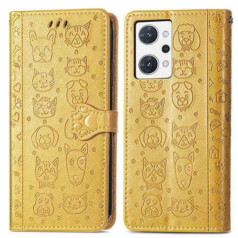 Coque Portefeuille Motif Fantaisie Livre Cuir Etui Clapet S03D pour Oppo Reno7 A Jaune