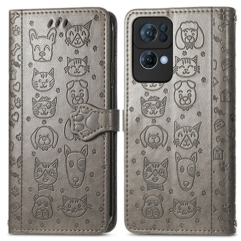 Coque Portefeuille Motif Fantaisie Livre Cuir Etui Clapet S03D pour Oppo Reno7 Pro 5G Gris