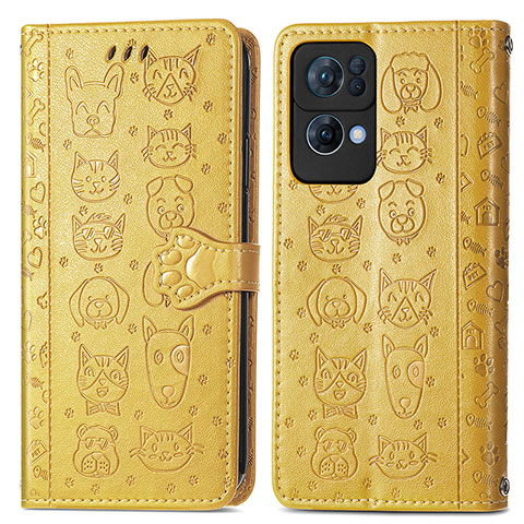 Coque Portefeuille Motif Fantaisie Livre Cuir Etui Clapet S03D pour Oppo Reno7 Pro 5G Jaune