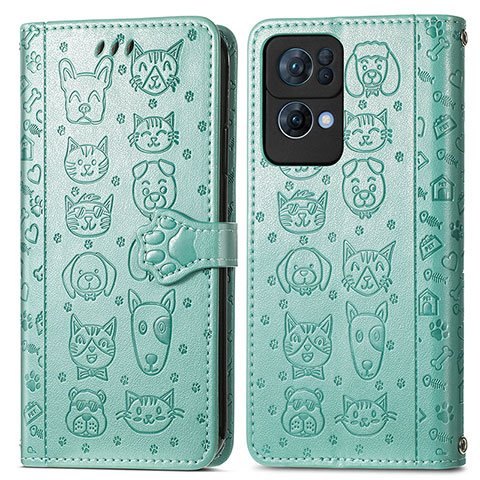 Coque Portefeuille Motif Fantaisie Livre Cuir Etui Clapet S03D pour Oppo Reno7 Pro 5G Vert