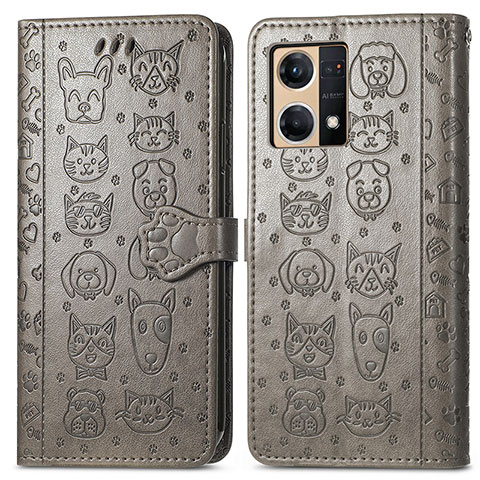 Coque Portefeuille Motif Fantaisie Livre Cuir Etui Clapet S03D pour Oppo Reno8 4G Gris