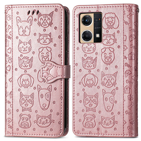 Coque Portefeuille Motif Fantaisie Livre Cuir Etui Clapet S03D pour Oppo Reno8 4G Or Rose