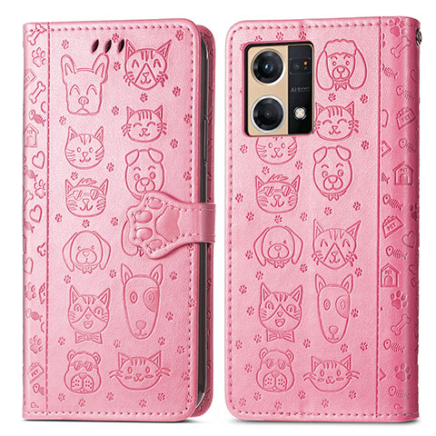 Coque Portefeuille Motif Fantaisie Livre Cuir Etui Clapet S03D pour Oppo Reno8 4G Rose