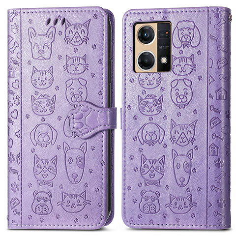 Coque Portefeuille Motif Fantaisie Livre Cuir Etui Clapet S03D pour Oppo Reno8 4G Violet