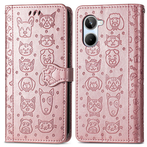 Coque Portefeuille Motif Fantaisie Livre Cuir Etui Clapet S03D pour Realme 10 Pro 5G Or Rose