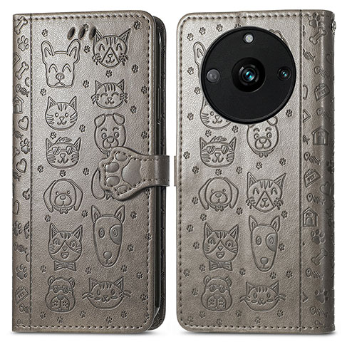 Coque Portefeuille Motif Fantaisie Livre Cuir Etui Clapet S03D pour Realme 11 Pro+ Plus 5G Gris