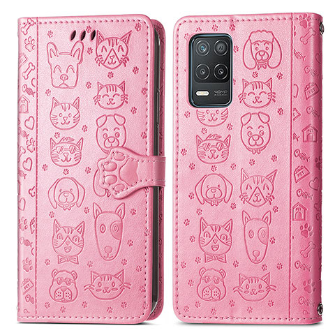 Coque Portefeuille Motif Fantaisie Livre Cuir Etui Clapet S03D pour Realme 8 5G Rose