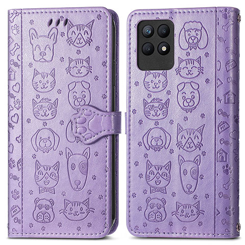 Coque Portefeuille Motif Fantaisie Livre Cuir Etui Clapet S03D pour Realme 8i Violet