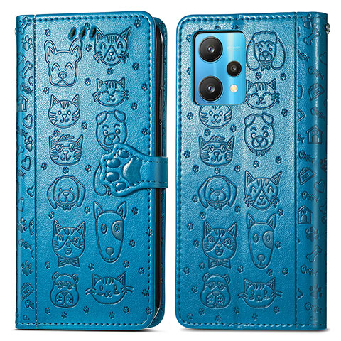 Coque Portefeuille Motif Fantaisie Livre Cuir Etui Clapet S03D pour Realme 9 4G Bleu