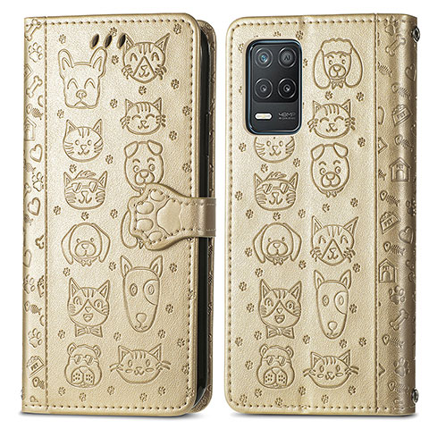 Coque Portefeuille Motif Fantaisie Livre Cuir Etui Clapet S03D pour Realme 9 5G India Or