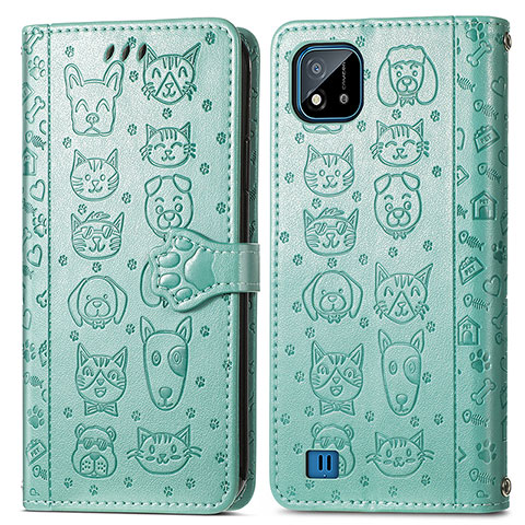 Coque Portefeuille Motif Fantaisie Livre Cuir Etui Clapet S03D pour Realme C11 (2021) Vert