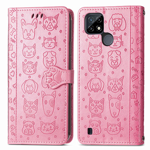 Coque Portefeuille Motif Fantaisie Livre Cuir Etui Clapet S03D pour Realme C21Y Rose