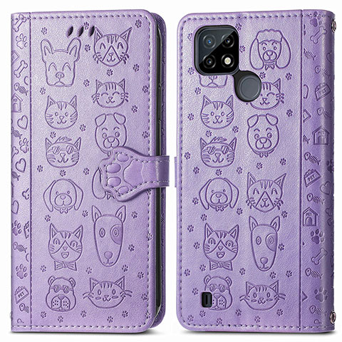 Coque Portefeuille Motif Fantaisie Livre Cuir Etui Clapet S03D pour Realme C21Y Violet