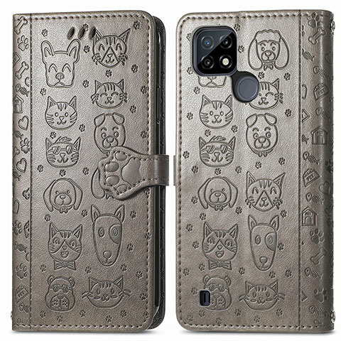 Coque Portefeuille Motif Fantaisie Livre Cuir Etui Clapet S03D pour Realme C25Y Gris